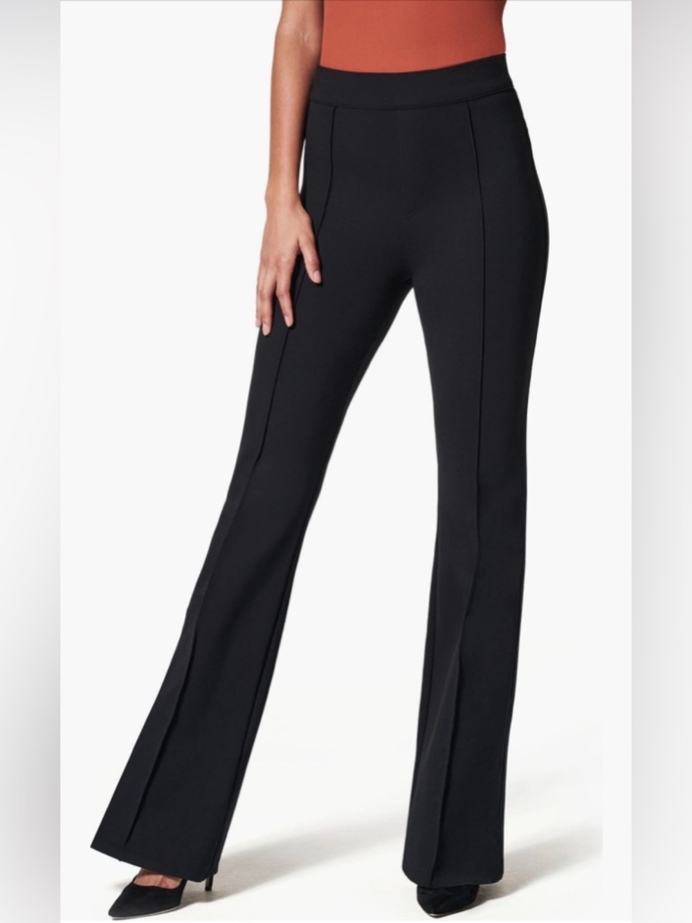 SPANX PerfectFit Ponte Flare Pants Black Pull On Petite Large Career Work